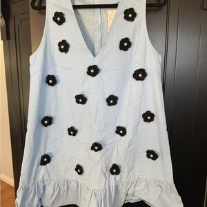 Charming Blue Dress with Floral Accents